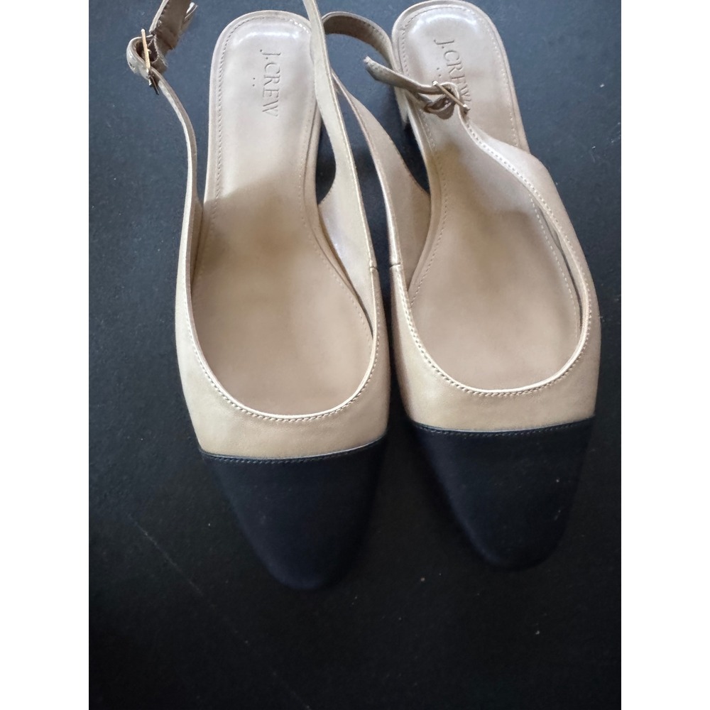 J.Crew Womens Cap Toe Slingback Flats Beige Black Leather Size 10.5 Low Heel